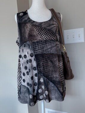 Mac & Me Mixed-Pattern Patchwork Sleeveless Tunic - Size Large